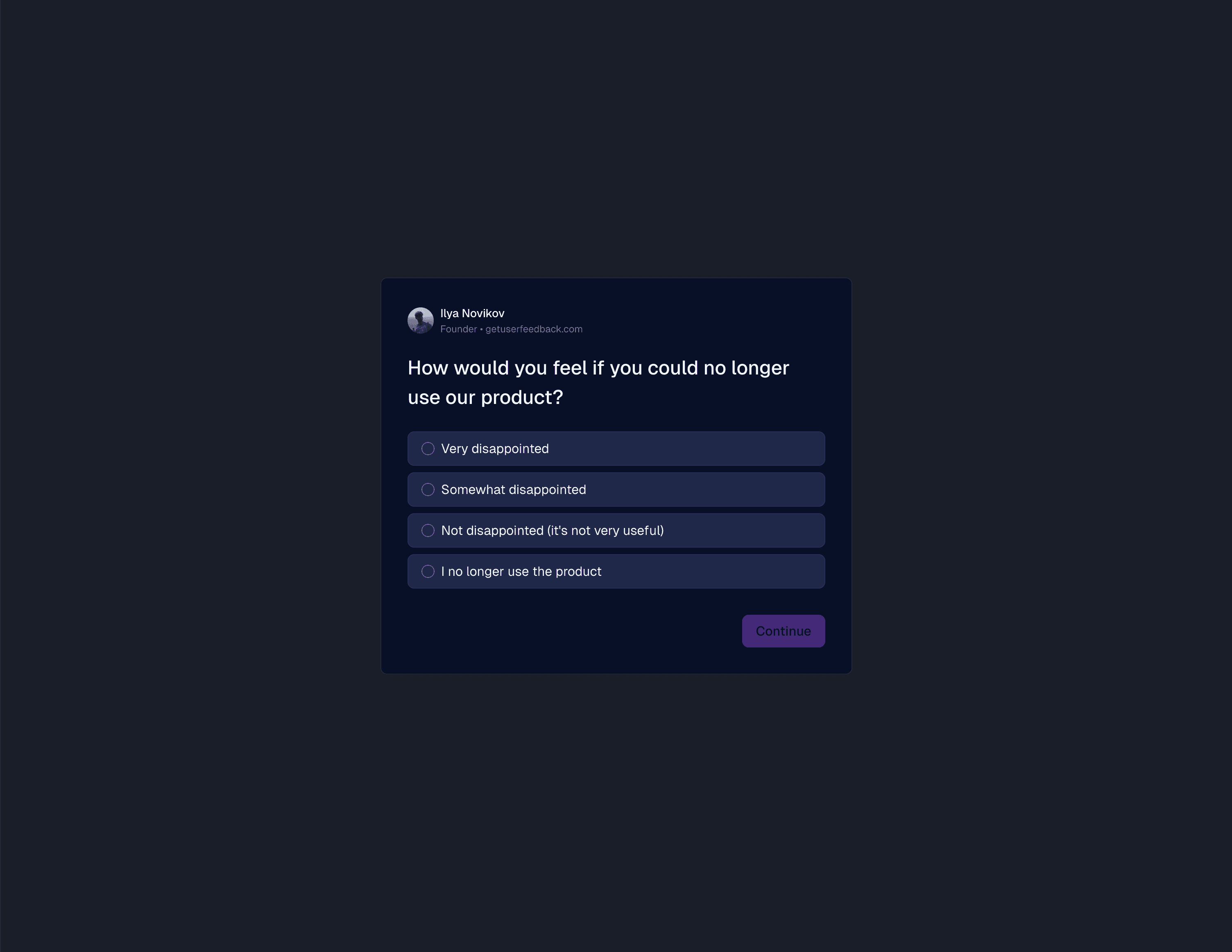 Example of a survey in dark mode